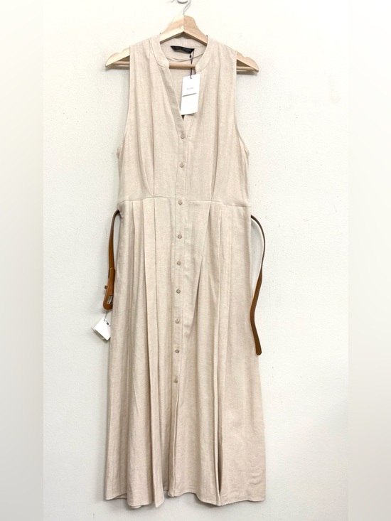 NWT Zara Belted Linen Blend Midi Dress in Tan size L - Picture 12 of 17